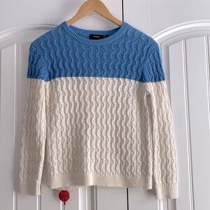 Theory NWT Colorblock‎ Blue Cream Sag Harbor Sweater Size Petite Small